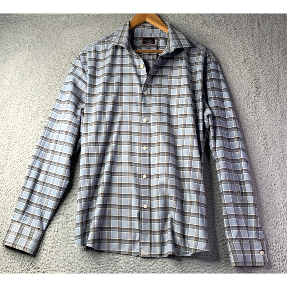 Untuckit Shirt Mens Size X Large Dunato Button Up Long Sleeve Plaid Gray Blue